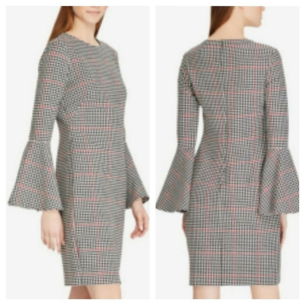 Ralph Lauren Houndstooth Bell Sleeve Sheath Dress